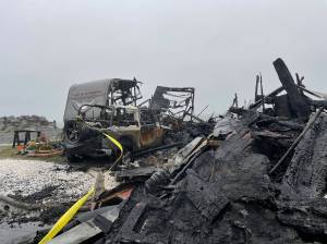 Michael S. Lockett / The Daily World 
The South Beach Regional Fire Authority responded to a fire early Friday, Nov. 4 at the Harbor Resort in Westport.