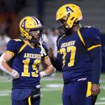 DAILY WORLD FILE PHOTO
 Aberdeens JaBron Brooks (77) and Aidan Watkins (19) were both named to the 2A Evergreen Conference All-League Football Team this week. Brooks was named First Team for both offensive and defensive lines while Watkins was named a Second Team running back.