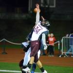RYAN SPARKS | THE DAILY WORLD Raymond-South Bend defensive back Daniel Medeiros (24) breaks up a pass during the Raven 34-13 loss to Pe Ell-Willapa Valley in a 2B State quarterfinal game on Friday in Montesano.