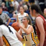 RYAN SPARKS | THE DAILY WORLD Aberdeen guard Laynie Yakovich (1) prepares a free throw during a 45-38 win over Hoquiam on Thursday, Dec. 1, 2022 at Sam Benn Gym in Aberdeen.