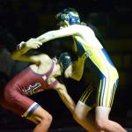 RYAN SPARKS / THE DAILY WORLD
Hoquiam freshman Junior Soto, left, works for a single-leg takedown against Aberdeen freshman John Prentice IV in the 120-pound match of the Bobcats 63-18 dual-meet victory on Tuesday in Aberdeen.
