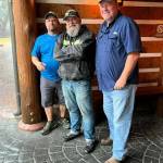 Courtesy photo / Mike McNeley
Mike McNeley, center, poses with fellow soldiers and Gulf War veterans Troy Callihan, left, and Robert Mills, right, as McNeley rode across the country, raising money and awareness for veterans mental healthcare in late 2022.