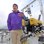 Greg Gilbert / The Seattle Times
Aboard the RV Seablazer, Jeff Hummel shows off a remote-controlled underwater drone that he designed and built. Hummel and his friend Matthew McCauley have been salvaging planes and ships together for decades; they recently located the USS Pacific, which disappeared in 1875.