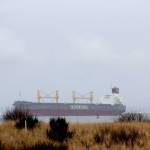 A ship lies off of Westport on Dec. 9. The Port of Grays Harbor has plans to expand operations with further development, aiming to substantially increase ship traffic. (Michael S. Lockett / The Daily World)