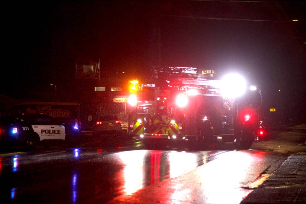 Aberdeen emergency services responded to a motor vehicle crash involving a hit-and-run on a pedestrian on Jan. 4, leaving a 31-year-old Aberdeen man dead. (Michael S. Lockett / The Daily World)