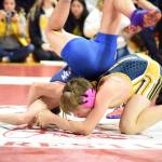 PHOTO BY SUE MICHALAK BUDSBERG Aberdeens Mikey Hatton, right, competes in the finals of the 126-pound weight class at the Jim Bair Invitational on Saturday at Castle Rock High School.