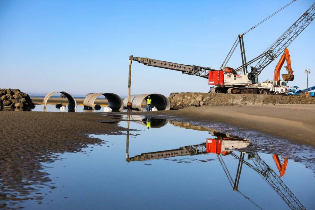 Courtesy photo / U.S. Army Corps of Engineers
The Army Corps of Engineers recently finished a project restoring a storm barrier protecting the lands of the Shoalwater Bay Indian Tribe.