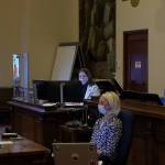 Jordan Bowers (on screen) appeared via Zoom in Grays Harbor Superior Court on Tuesday, Jan. 17 for her first hearing regarding four counts of identity theft. She faces up to 15 years in prison if found guilty on the charges. Prosecutors said there is no connection between the identity theft case and the investigation into Bowers missing 6-year-old daughter Oakley Carlson. (Allen Leister / The Daily World)