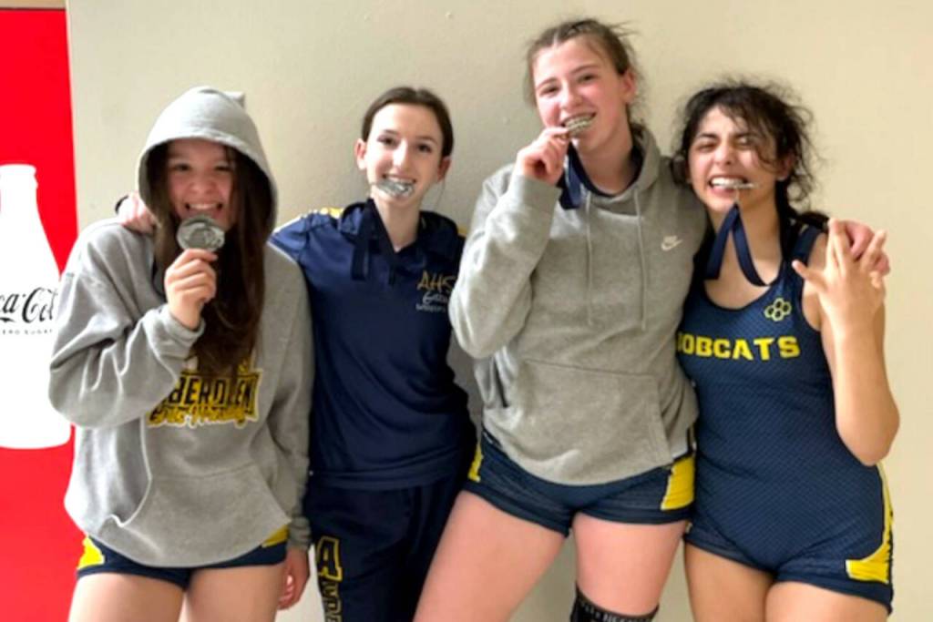SUBMITTED PHOTO Aberdeens four finalists at the River Ridge Rumble from Saturday at River Ridge High School (from left) Felicia Bell, Micah Turpin, Kya Roundtree and Peityn Munoz.