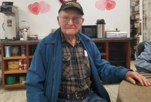 Allen Leister / The Daily World 
Howard Carter, a 99-year-old Montesano resident and World War II veteran, spends most of his weekday mornings at the Montesano Senior Center drinking coffee and chatting with his wife Beverly and some of their friends.