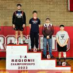 SUBMITTED PHOTO
Montesanos Mateo Sanchez, left, won the 195-pound championship at the 1A Region 3 Championships on Saturday in Castle Rock.