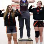 SUBMITTED PHOTO Montesanos Kya Roundtree (1) stands atop the podium after winning the 170-pound weight class at the 1B/2B/1A/2A Region 2 Championships on Saturday in Shelton.