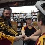 Clayton Franke / The Daily World 
Hoquiam Esports Coach Chris Nitti hypes up his team prior to the first match of the season Feb. 3.