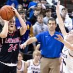 ALEC DIETZ | THE CHRONICLE
Raymond guard Karsyn Freeman takes a midrange shot against Adna in the 2B state round of 12 March 1 at Spokane Arena.
