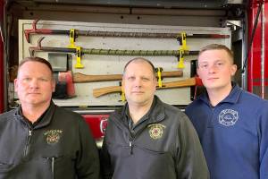 Michael S. Lockett / The Daily World
From left to right, Hoquiam Fire Chief Matt Miller, Aberdeen Fire Chief Dave Golding and Cosmopolis Fire Chief Nick Falley are the chiefs of three departments proposing consolidation into a single regional fire authority in Central Grays Harbor.