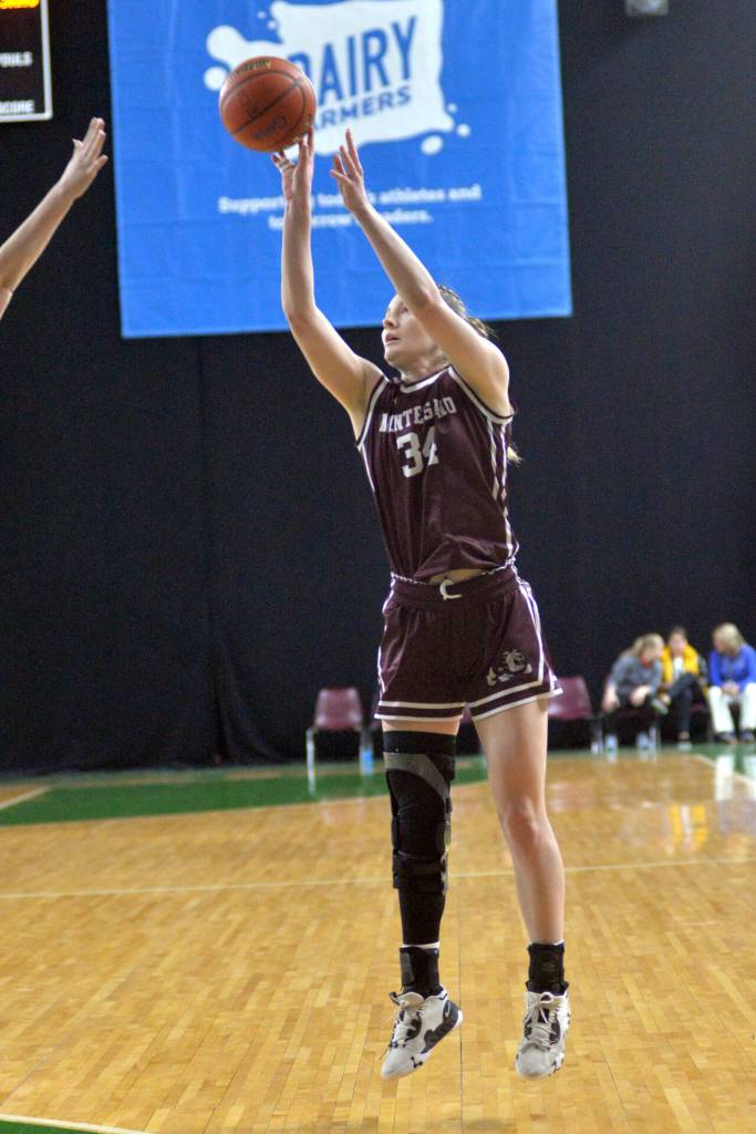 RYAN SPARKS | THE DAILY WORLD Montesano senior forward McKynnlie Dalan puts up a shot during the Bulldogs 49-68 loss to Freeman in a 49-38 loss in a 1A State consolation-round game on Friday at the Yakima Valley SunDome.
