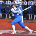 DAILY WORLD FILE PHOTO Elmas Emmie Spencer, seen here in a file photo, drove in the game-winning run with a squeeze bunt for a 13-12 walk-off win in extra innings over Black Hills on Tuesday in Elma.