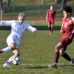 Aberdeens Colby Mendoza, left, dribbles against Hoquiams Santiago Martinez Ortiz during the Bobcats 10-0 win on Wednesday at Sea Breeze Oval in Hoquiam.