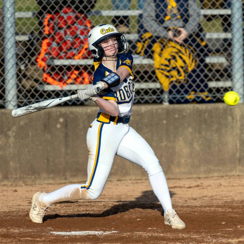 PHOTO BY FOREST WORGUM Aberdeens Zoe Vessey connects on a pitch during the Bobcats 11-1 victory over Hoquiam on Wednesday at the Bishop Sports Complex in Aberdeen.