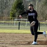 SUBMITTED PHOTO Ocosta pitcher Jessie Gilbert tosses her 22nd and final strikeout during a record-setting performance in a 6-3 victory over Onalaska on Thursday in Onalaska. Gilbert set school and state records for strikeouts in a seven-inning game and sits tied for fourth on the all-time national list.