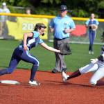 RYAN SPARKS | THE DAILY WORLD Montesanos Addi Kersker, right, slides in safely to second base during a game against Hockinson on Saturday in Montesano.