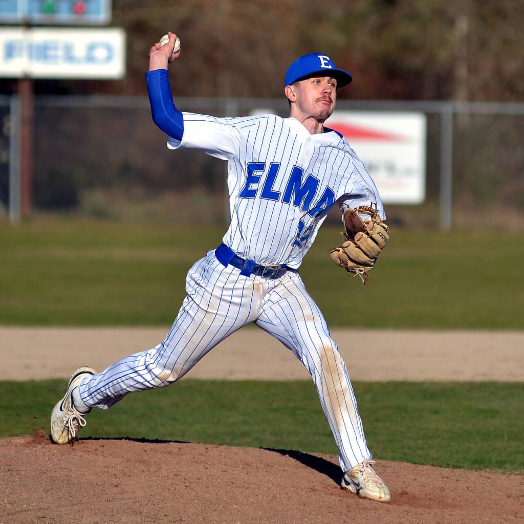 RYAN SPARKS | THE DAILY WORLD Elma relief pitcher Ethan Camus threw three scoreless innings in Elmas 8-4 win over Black Hills on Wednesday in Elma.