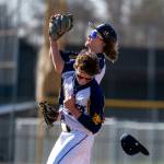 PHOTO BY FOREST WORGUM Aberdeen second baseman Kyle Miller, background, makes the catch while trying to avoid first baseman Aidan Baker during the Bobcats 5-4 victory over Centralia on Wednesday in Aberdeen.