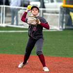 PHOTO BY FOREST WORGUM Hoquiam shortstop Graci Bonney-Spradlin throws out a Montesano runner during the Grizzlies 3-2 victory on Tuesday at Montesano High School.