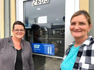Photos by Matthew N. Wells / The Daily World
Shelly Dixon, left, and Diane Johnson stand outside the front door to their new business, Two Broke Chics  2605 Simpson Ave., in Hoquiam. The delis co-owners talked about opening a sandwich shop for months and the good news for deli-starved Harborites is they can now get their sandwich fix from two experienced artisans.