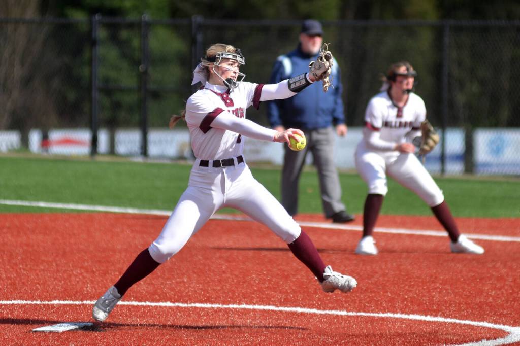 RYAN SPARKS | THE DAILY WORLD Montesano pitcher Riley Timmons allowed no hits and just one baserunner in a 16-0 win over Elma on Tuesday in Montesano.