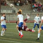 RYAN SPARKS | THE DAILY WORLD Montesanos Mateo Sanchez, background, scores on a bicycle kick during the first half of the Bulldogs 4-1 win over Eatonville on Wednesday at Jack Rottle Field in Montesano.