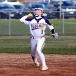 RYAN SPARKS / THE DAILY WORLD 
Aberdeens Zoe Vessey throws to first during a 26-11 loss to W.F. West on Wednesday in Aberdeen.