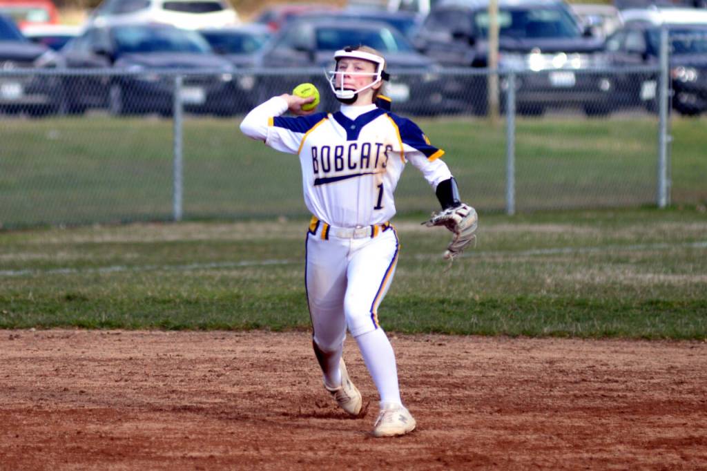 RYAN SPARKS / THE DAILY WORLD 
Aberdeens Zoe Vessey throws to first during a 26-11 loss to W.F. West on Wednesday in Aberdeen.