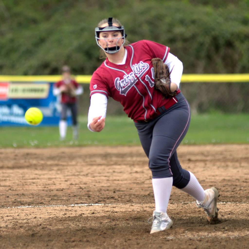 RYAN SPARKS | THE DAILY WORLD Hoquiam pitcher Carron Blood pitched all seven innings to pick up a 7-6 win over Montesano on Friday at John Gable Park in Hoquiam.