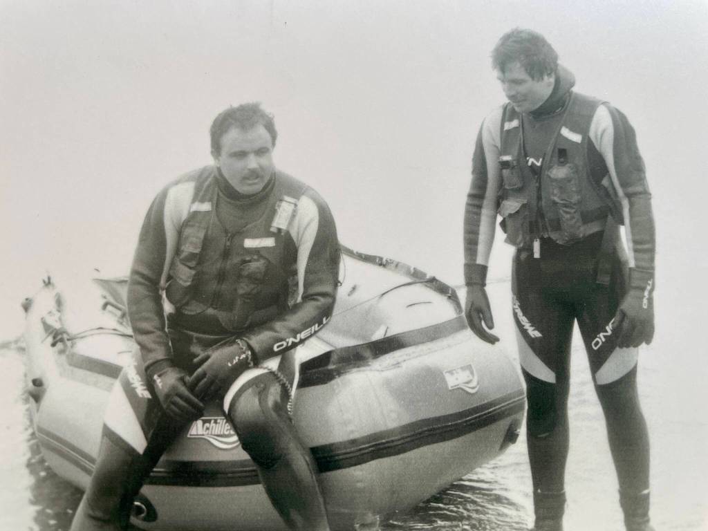 Jim Davis, left, and Paul Luck both served on Ocean Shores surf rescue team. Photo: The Davis Family