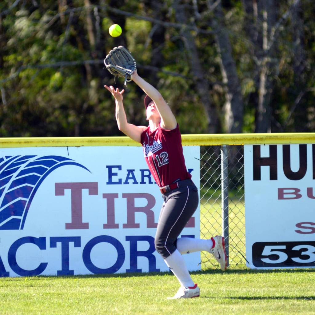 RYAN SPARKS | THE DAILY WORLD Hoquiam left fielder Ashlinn Cady runs down a fly ball during a 5-0 win over Pe Ell-Willapa Valley on Friday at John Gable Park in Hoquiam.