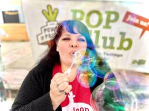 Rick Moyer
Jaclyn Bailey, board secretary and POP! Club coordinator for Whole Harbor, blows colorful bubbles at a past Aberdeen Sunday Market.