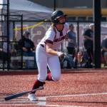 RYAN SPARKS / THE DAILY WORLD Montesanos Kylee Wisdom takes off toward first base during the Bulldogs 11-1 win over Eatonville in Tuesday in Montesano.