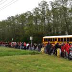 Matthew N. Wells / The Daily World
Near the end of the 1.2-mile walk on Friday, in which an estimated 500 Hoquiam students led, a Hoquiam School District bus passed them on Emerson Avenue during their final steps of the walk. The walk concluded on the Hoquiam High School track, which is in front of Hoquiam High School. The high school and Hoquiam Middle School students walked past HMS and Emerson Elementary School on the way.