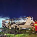 Firefighters from the South Beach Regional Fire Authority responded to an RV fire on Tuesday evening that completely gutted the vehicle. (Courtesy photo / SBRFA)