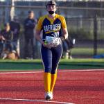 ALEC DIETZ / THE CHRONICLE 
Aberdeen pitcher Lilly Camp reacts after recording an out in a 2-0 win over W.F. West on Wednesday at Rec Park in Chehalis.