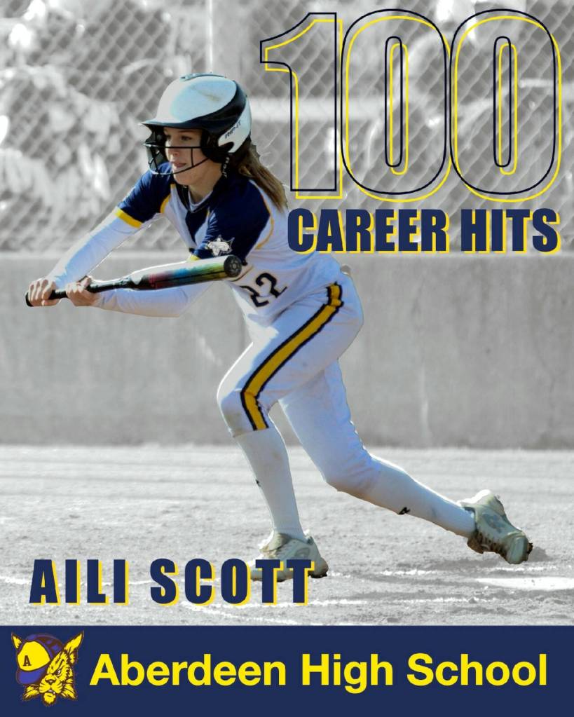 SUBMITTED PHOTO 
Aberdeen senior Aili Scott recorded the 100th hit of her prep career with a single in a 2-0 victory over W.F. West on Wednesday in Chehalis.
