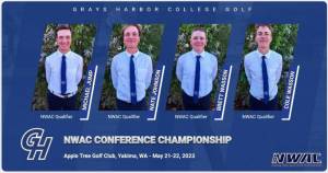 SUBMITTED PHOTO Grays Harbor College mens golfers (from left) Michael Jump, Nate Johnson, Brett Wasson and Cole Wasson qualified for the NWAC Conference Championships on May 21-22 in Yakima.