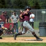 PHOTO BY FOREST WORGUM 
Montesano outfielder Christian Olsen collects one of the Bulldogs four hits during a 9-0 loss to La Center in the 1A District 4 Championship game on Saturday at Castle Rock High School.