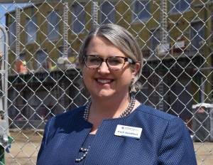 Clayton Franke / The Daily World
Dr. Carli Schiffner, the next president of Grays Harbor College, poses outside of the Student Services and Instructional Building, which is scheduled to open in winter 2024.
