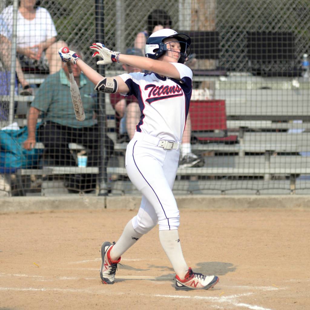 RYAN SPARKS / THE DAILY WORLD Pe Ell-Willapa Valleys Lauren Matlock hit a home run in a 13-5 victory over Toledo in a 2B District 4 Tournament game on Wednesday in Centralia.
