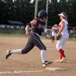 RYAN SPARKS / THE DAILY WORLD Montesanos Jordan Karr rounds third base during a 12-0 victory over Columbia-White Salmon in the 1A District 4 semifinals on Wednesday in Centralia.