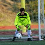 PHOTO BY FOREST WORGUM Montesano senior goal keeper Jayden McElravy made 12 saves to earn a clean sheet in a 1-0 victory over Northwest Christian (Colbert) in a 1A State Tournament game on Friday at Jack Rottle Field in Montesano.