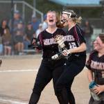 Ocostas Jessie Gilbert yells in celebration after helping the Wildcats win the 2B District 4 championship over Adna May 20 at Borst Park in Centralia.