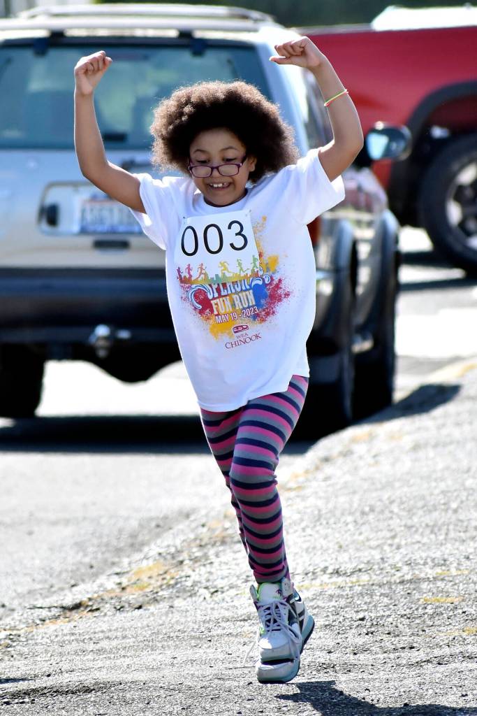 SUBMITTED PHOTO A competitor celebrates during the AJ West Elementary School Fun Run on Friday in Aberdeen.